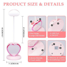 3X LED Desk Lamp for Girls, Rechargeable LED Desk Lamp with USB Charging Port & Pen Holder, Eye-Caring Dimmable