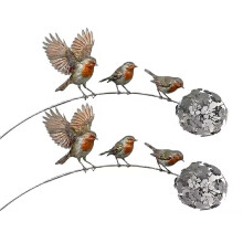 2 Pack Robins Garden Stake Rustic Bird Yard Art Decor with Dandelions Accent