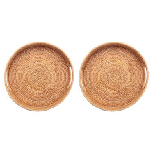 2X Round Rattan Woven Serving Tray with Handles Ottoman Tray for Breakfast, Drinks, Snack for Coffee Table