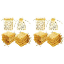 200Pcs 10X15cm Eyelash Printed Gold Organza Bags Jewelry Pouch Bags Organza Drawstring Pouches for Wedding Gift Bags