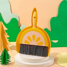 (Yellow Lemon) Mini Broom and Dustpan Set, Plastic Tabletop Sweeping Kit for Desk Cleaning with 3 Cartoon Colors
