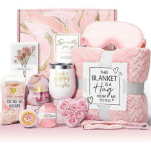 Self Care Gifts, 11pcs Relaxing Spa Gifts Basket Care Package Birthday Gifts for Women Pink