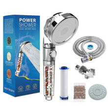 Drietraps waterafvoerfiltratie, stopwaterdouche, douchekop onder druk, waterzuiveringsdouche met negatieve ionen