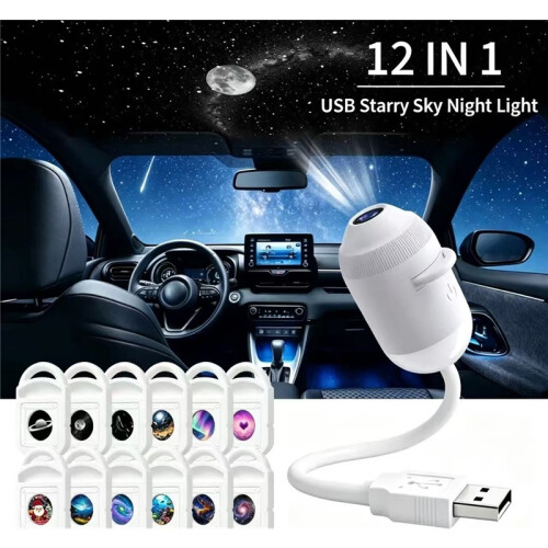 (With 12 Films) Smart Static 3D Holographic Night Light Projector, Plug and Play Projector