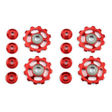 4X 11T Bike Ultralight Aluminum Alloy Outdoor Bearing Wheel Rear Derailleur Pulleys Bicycle Parts-Red