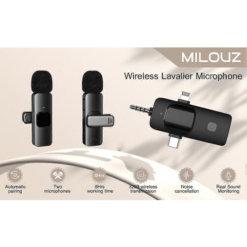 OHPA K15 ασύρματα μικρόφωνα Lavalier για εγγραφή, ζωντανή ροή, YouTube, Facebook, 1