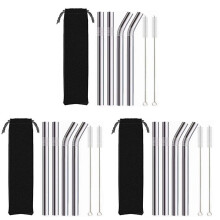 12Pcs 12mm Reusable Metal Straws with 6 Brush 304 Stainless Steel Straws Set Bar Drinking Bent Straw Large Caliber