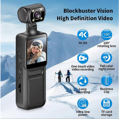 M12 4K Action Camera Handheld Recorder με 180 Περιστρεφόμενο φακό LED Γέμισμα Light Loop Εγ 2
