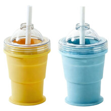 Tragbarer, Faltbarer Eisbecher mit Integriertem Strohhalm, Eiswürfelform Aus Lebensmittelechtem Silikon, Ideal für Reisen im Freien im Sommer