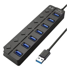 7-Port USB 3.0 Hub with LED Indicator Independent Control for Laptop Flash Drive Hard Disk Camera Keyboard