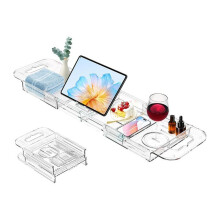 Expandable Drain Bath Caddys Tray for Tub, Multifunctional Acrylic Bathtub Tray Bathroom Organizer, Imple Bathtub Table