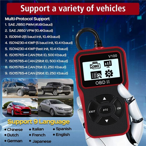 Car Scanner for OBD2 Vehicles 12V Code Reader & Diagnostic Tool for Auto Repair