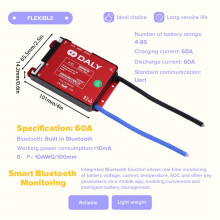 Daly BMS 4S-8S UART BMS Daly BMS Lifepo4 4S-8S Li-Ion LTO LiFePO4 Li-Ion LTO Batteriskyddskort 60A