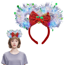 Shimmering Light-Up Hairband Sparkly Party Christmas Headband with Silver Bow — silver headband, star headband