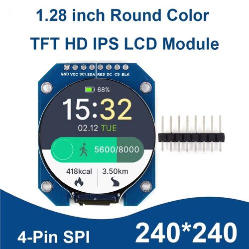 1.28 Inch TFT Display Module GC9A01 HD IPS TFT Colorful Display Module Round Screen SPI Interface 2.8-3.3V RGB Adapter 1