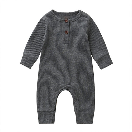 Toddler Romper Long Sleeve Ribbed Henley Jumpsuit