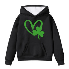 Girls Hooded Sweatshirt Heart Clover Print Oversized Long
