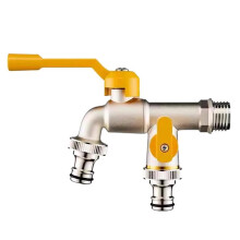 Dual Outlet Garden Faucet Valve - Easy Turn /Off 1/2" 3/4" Irrigation Connector for Efficient Watering