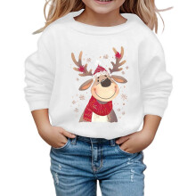 Kids Christmas Pullover Reindeer Print Round Neck Long