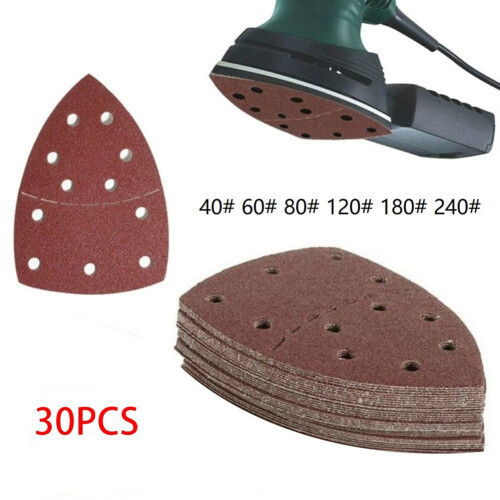 Triangle Sanding Discs Set 11-Hole Hook-and-Loop 30 Pcs