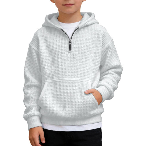 Kids Quarter Zip Hoodie Waffle Texture Long Sleeve Pullover