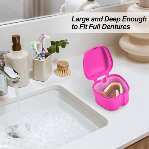 2 Pack Denture Bath Case Cup Retainer Cleaner Holder Case False Teeth Soaking Container Dental Bath Storage Box A 2
