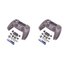 2X Full Set Clear Housing Shell for PS5 Controller Custom with Buttons,Touchpad Cover&Transparent Case Skin Kit