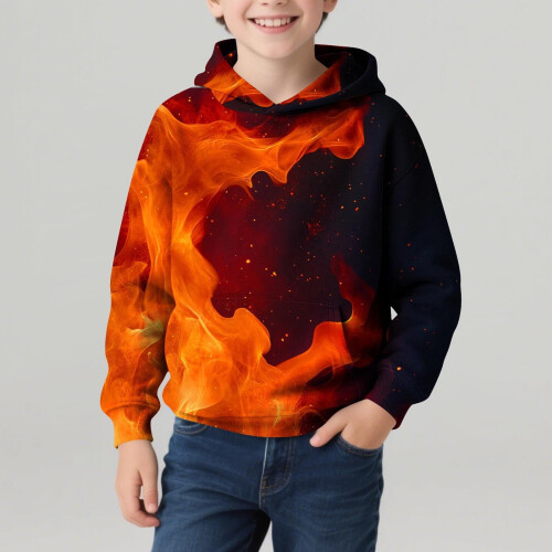 Boys Hooded Sweatshirt Flame 3D Print Long Sleeve Pullover 1