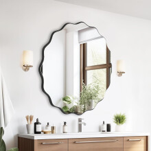Espejo de Pared Decorativo Irregular Ondulado Moderno Negro 50cm — espejo baño diseño, espejo forma orgánica