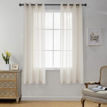 Cortinas de lino semitransparentes listas, juego completo de 2 unidades beige 140x160 cm — visillos salón