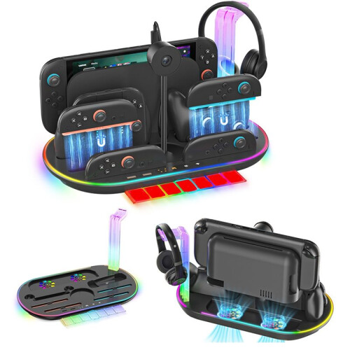 For  2 Multi-Function Dock NS2 Controller Charging Stand with RGB Lighting Cooling Charging Storage Black 2