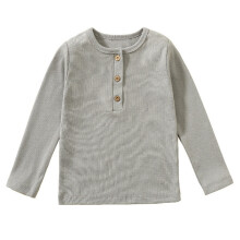 Boys Long Sleeve Ribbed T-Shirt Solid Color Crewneck 3-4