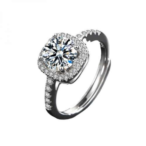 925 Sterling Silver Square Moissanite Ring for Women
