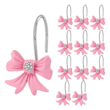 Bow Knot Shower Curtain Hooks 12 PCS Cute Girl Decorative Shower Curtain Rings Resin Hanger for Bathroom Room