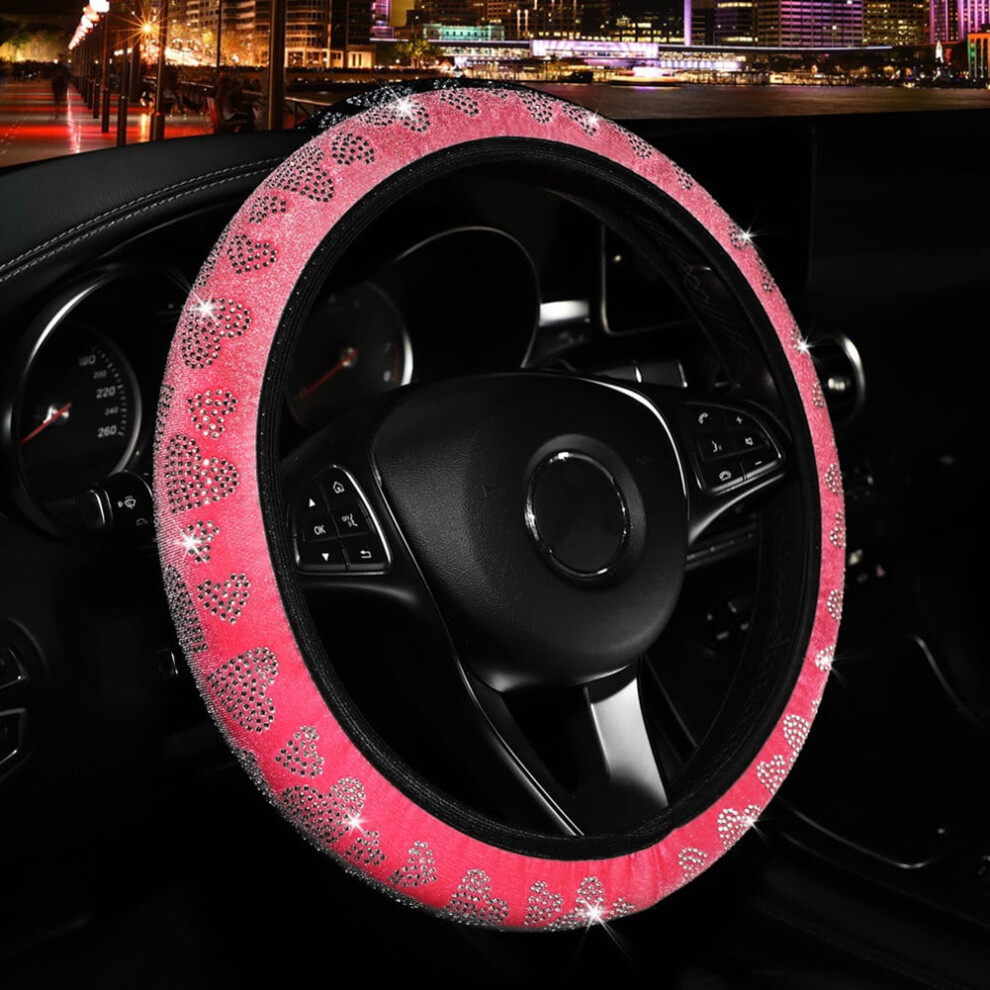 Heart-Shaped Plush Steering Wheel Cover 14.5-15 Inch Pink 9422877126392