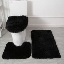 Ensemble de tapis de salle de bain antidérapant, moelleux et absorbant, 3 pièces, noir