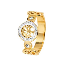 Lebensbaum-Hohlring, Edelstahl, Vintage-Gold, Größe 9