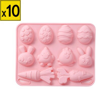 Moule à pâtisserie en silicone en forme de lapin de Pâques, carotte, œuf et poussin (12 pièces)