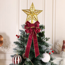 Burgunderrote Samt-Weihnachtsschleife, 25 x 58 cm, mit goldenem Glitzerrand
