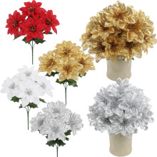 Bouquet de poinsettias artificiels dorés, décoration festive de 30 cm