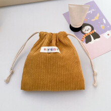 Opbergtasje van corduroy voor haarelastiekjes, bruin, 6,3 x 5,5 inch