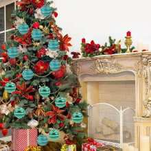 Blue and Gold Glitter Christmas Ornaments Set 2.4 Inch