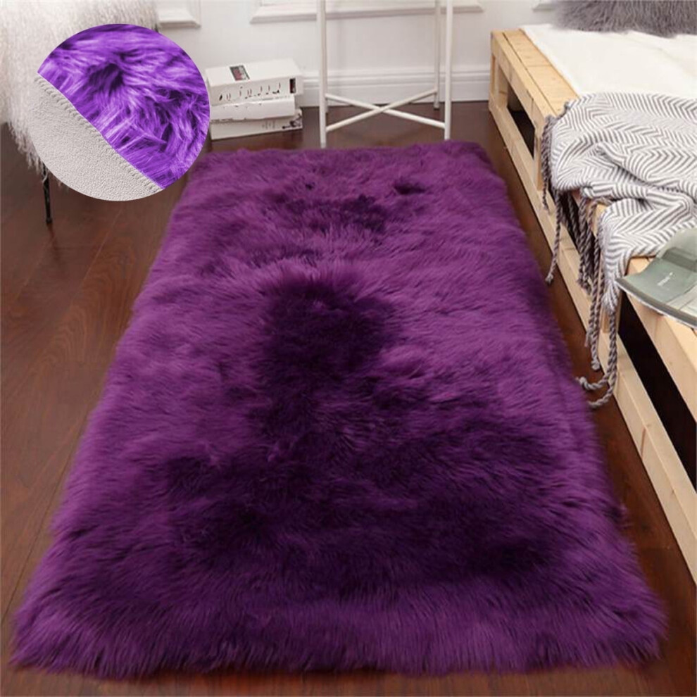 Purple Fluffy Area Rug 24x48 Inch Soft Plush Faux Sheepskin
