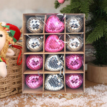 Disco Mirror Ball Ornament Silver Pink Heart Round
