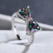 925 Silver Bow Ring with Crystal Zircon Inlay Size 6-10