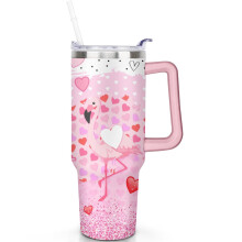 Copo térmico de 40 oz para o Dia dos Namorados com alça e canudo.