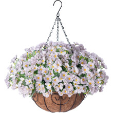 Panier de fleurs suspendu artificiel en soie résistante aux UV, marguerite