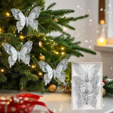 Christmas Tree Ornaments Silver Glitter Plastic 3-Pack