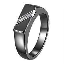 Bague chevalière pour femme en acier inoxydable et zircon cubique noir