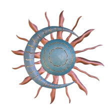 Sculpture murale soleil en métal recyclé, 30 cm, cuivre bleu
